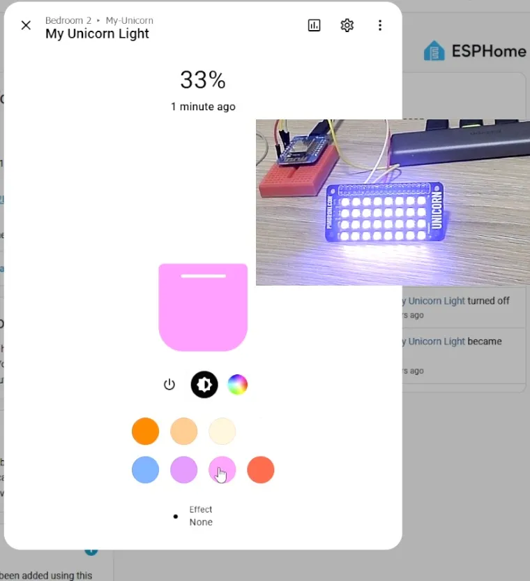 Home Assistant Controlling Unicorn - Color Pink