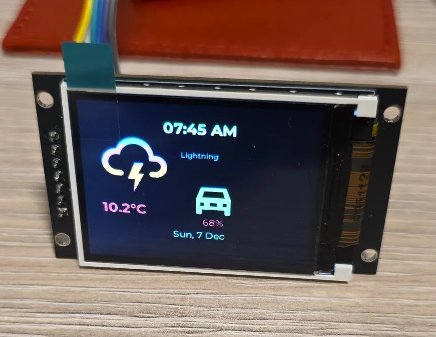 Example in color for ST7789V based 2 inch display showing info screen