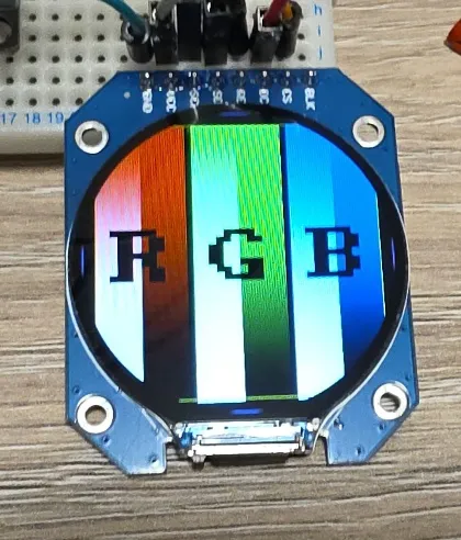 Round Screen Showing Test Card
