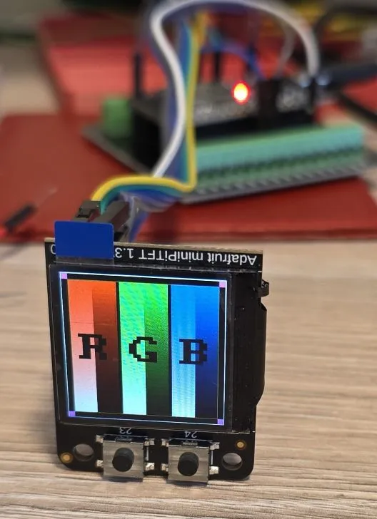 RGB Test Card displayed on the MiniPiTFT dispaly